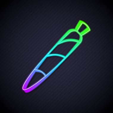 Parlak neon hattı marihuana esrarı, siyah arka planda izole edilmiş sigara ikonu. Uyuşturuculu sigara, esrar sarılmış sigara. Vektör