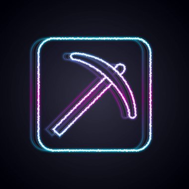 Parlayan neon çizgisi Kazma simgesi siyah arkaplanda izole edildi. Vektör