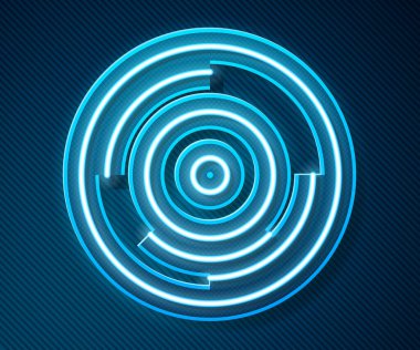 Parlayan neon hattı Vinil disk simgesi mavi arkaplanda izole edildi. Vektör