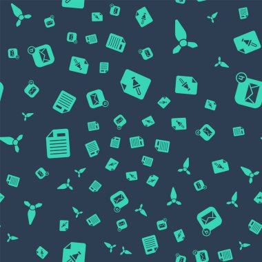 Not kağıdını düğmesi, kravat, dosya belgesi ve zarfı pürüzsüz desen ile ayarla. Vektör