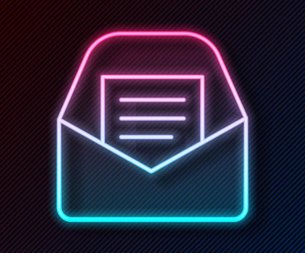 Ragyogó Neon Vonal Mail Mail Ikon Elszigetelt Fekete Alapon Boríték — Stock Vector