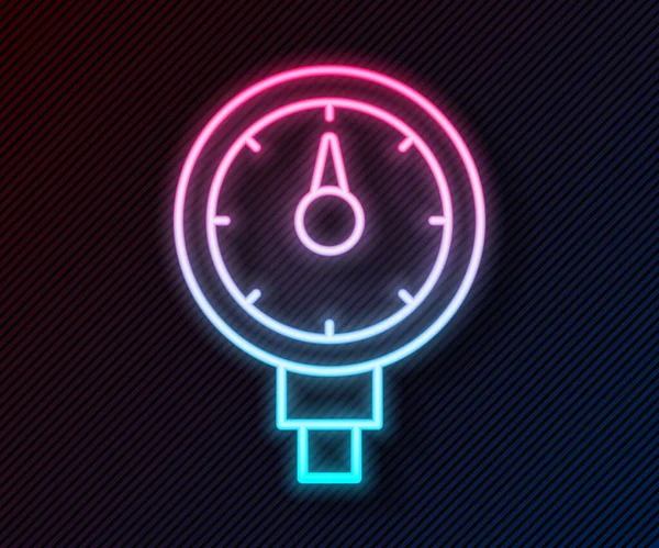 Glowing Neon Line Tire Pressure Gauge Icon Isolated Black Background — ストックベクタ