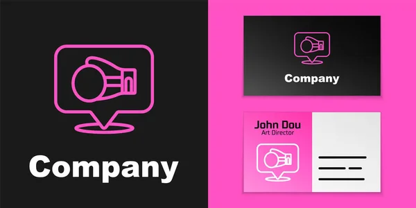 粉红线拳击手套图标隔离在黑色背景 标志设计模板元素 — 图库矢量图片