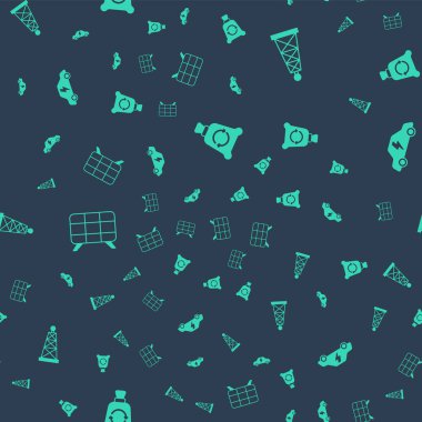 Çöp torbasını geri dönüşümle, petrol kulesiyle, güneş enerjisi paneliyle ve elektrikli arabayla kusursuz bir kalıba sokun. Vektör