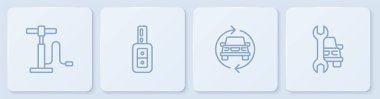 Otomobil pompası, servis, uzaktan kumandalı anahtar ayarlayın. Beyaz kare düğme. Vektör