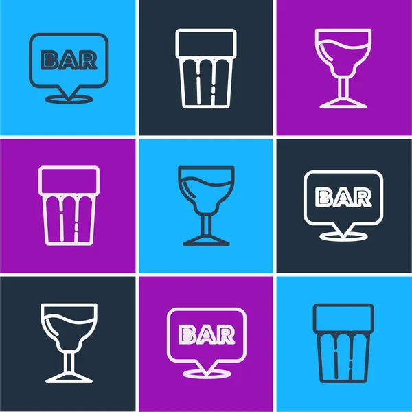 Set Line Alcohol Bar Location Wine Glass Glass Water Icon — Stock Vector