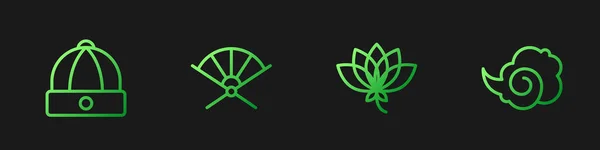 Ρυθμίστε Γραμμή Lotus Λουλούδι Κινέζικο Καπέλο Παραδοσιακά Ανεμιστήρα Χαρτί Και — Διανυσματικό Αρχείο
