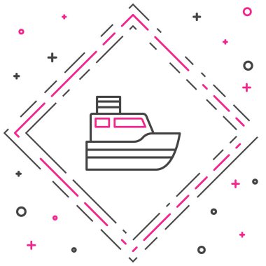 Başlangıç noktası GPS ve siyah çizgi simgesi beyaz zemin üzerinde izole edilmiş gemi deniz rotası çizgisi yolu. Renkli taslak konsepti. Vektör