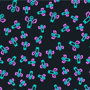 Çizgi Meleği simgesi siyah arkaplanda kusursuz deseni izole etti. Vektör