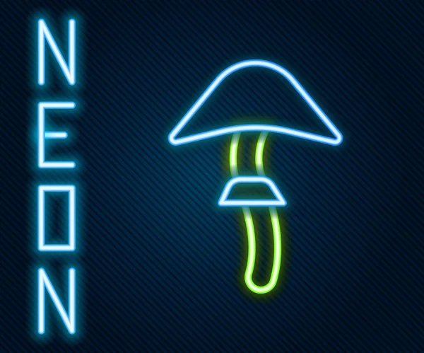 Gloeiende Neon Lijn Psilocybin Paddestoel Pictogram Geïsoleerd Zwarte Achtergrond Psychedelische — Stockvector