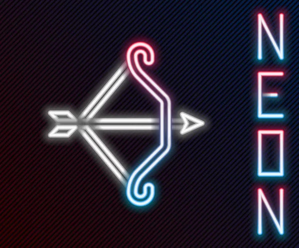 Gloeiende Neon Lijn Middeleeuwse Boog Met Pijl Pictogram Geïsoleerd Zwarte — Stockvector