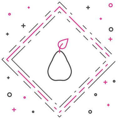 Beyaz arkaplanda çizgi Pear simgesi izole edildi. Yaprak sembollü meyve. Renkli taslak konsepti. Vektör