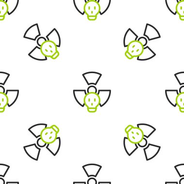 Çizgi Radyoaktif simgesi beyaz arkaplanda izole edilmiş kusursuz desen. Radyoaktif zehirli sembol. Radyasyon tehlikesi işareti. Vektör