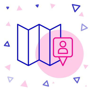 Beyaz arkaplanda konum imleci simgesi izole edilmiş çizgi haritası. Renkli taslak konsepti. Vektör