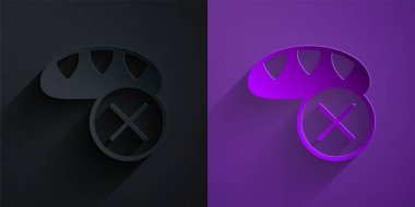 Kağıt kesikli gıda ikonu mor arka planda siyah üzerine izole edilmiş. Kağıt sanatı tarzı. Vektör