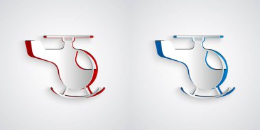 Kağıt kesiği helikopter araç simgesi gri arka planda izole edildi. Kağıt sanatı tarzı. Vektör