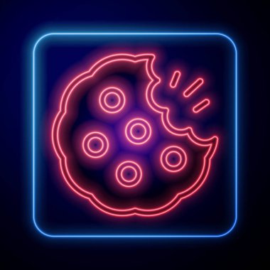 Parlayan neon kurabiyeler ya da siyah arka planda izole edilmiş çikolata ikonlu bisküviler. Vektör