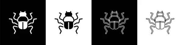 Définir Icône Bug Scarabée Isolé Sur Fond Noir Blanc Vecteur — Image vectorielle