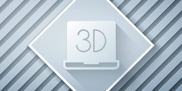 グレーの背景に分離された紙カット3Dプリンターアイコン 3Dプリント 紙のアートスタイル ベクトル — ストックベクタ