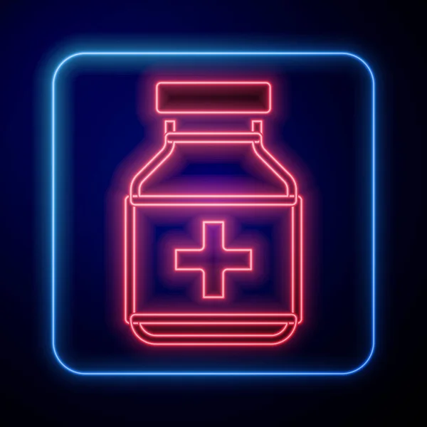 Brilhante Neon Medicina Garrafa Pílulas Ícone Isolado Fundo Preto Sinal — Vetor de Stock