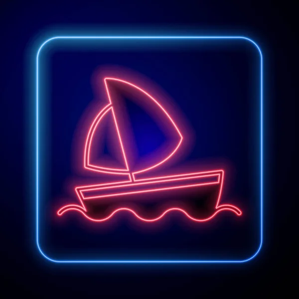 Lumineux Néon Yacht Voilier Icône Voilier Isolé Sur Fond Noir — Image vectorielle