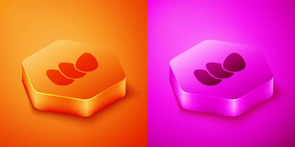 Isometric Chicken Egg Icon Isolated Orange Pink Background Hexagon Button — Stock Vector