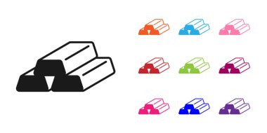 Beyaz arkaplanda siyah altın çubuk simgesi izole edildi. Bankacılık işi konsepti. Simgeleri renklendirin. Vektör