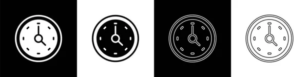 Állítsa Clock Ikon Elszigetelt Fekete Fehér Háttérrel Idő Szimbólum Vektor — Stock Vector
