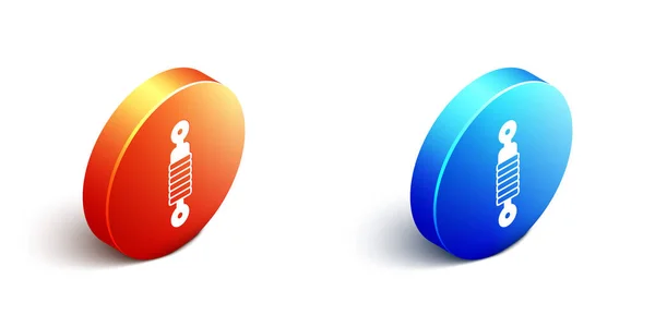 Isometrische Schokdemper Pictogram Geïsoleerd Witte Achtergrond Oranje Blauwe Cirkel Knop — Stockvector