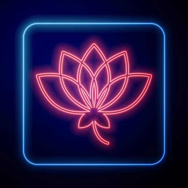 Lumineux Néon Icône Fleur Lotus Isolé Sur Fond Noir Vecteur — Image vectorielle