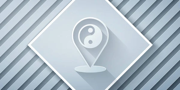 Paper Cut Yin Yang Symbol Harmony Balance Icon Isolated Grey — Stock Vector