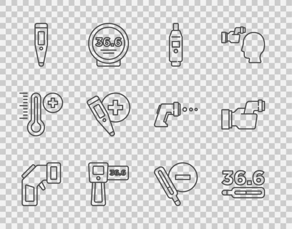 Set Line Digital Thermometer Medical Checking Body Temperature Icon Vector — Stock Vector