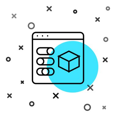 Siyah çizgi 3D yazıcı simgesi beyaz arkaplanda izole edildi. 3D baskı. Rastgele dinamik şekiller. Vektör.