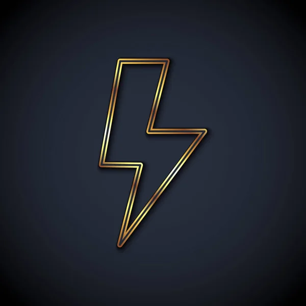 Złota Linia Lightning Bolt Ikona Izolowana Czarnym Tle Flashowy Ładuj — Wektor stockowy