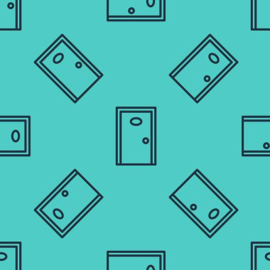 Kapalı kapı simgesine sahip Siyah Hat Otel koridoru yeşil arka planda izole edilmiş pürüzsüz desen. Vektör