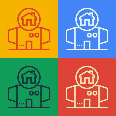 Pop Art Line Evsiz Karton Ev ikonu renk arkaplanında izole edilmiş. Vektör