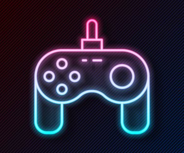 Parlayan neon hattı Gamepad simgesi siyah arkaplanda izole edildi. Oyun kontrolörü. Vektör