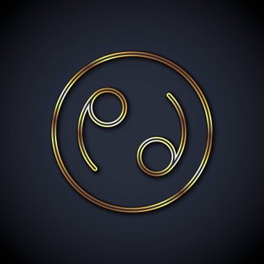 Gold line Cancer zodiac sign icon isolated on black background. Astrological horoscope collection.  Vector