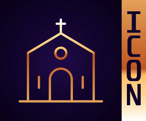 Icono Construcción Iglesia Línea Dorada Aislado Sobre Fondo Negro Iglesia — Vector de stock