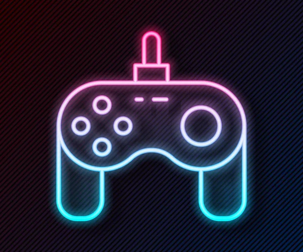 黒の背景に隔離されたネオンラインゲームパッドのアイコンを光る ゲームコントローラー ベクトル — ストックベクタ