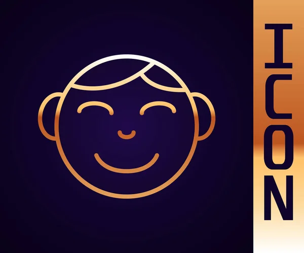 Goldlinie Happy Little Boy Head Icon Isoliert Auf Schwarzem Hintergrund — Stockvektor