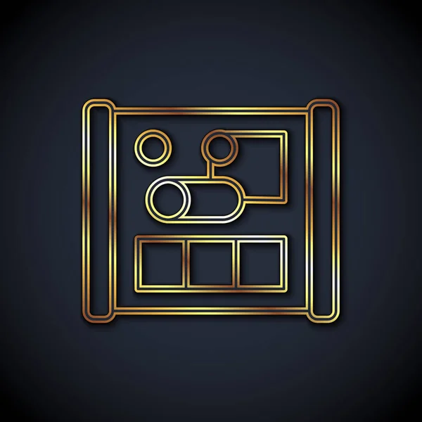 Gold Line Graphing Paper Engineering Icon Isolated Black Background Vector — Stock vektor