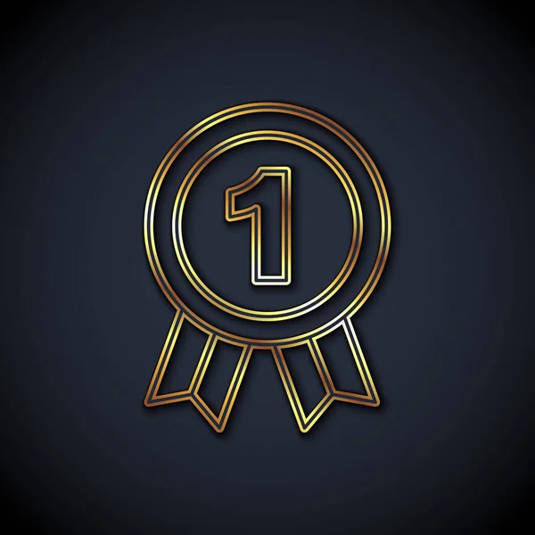 Zlatá Čára Medaile Ikon Izolované Černém Pozadí Symbol Vítěze Vektor — Stockový vektor