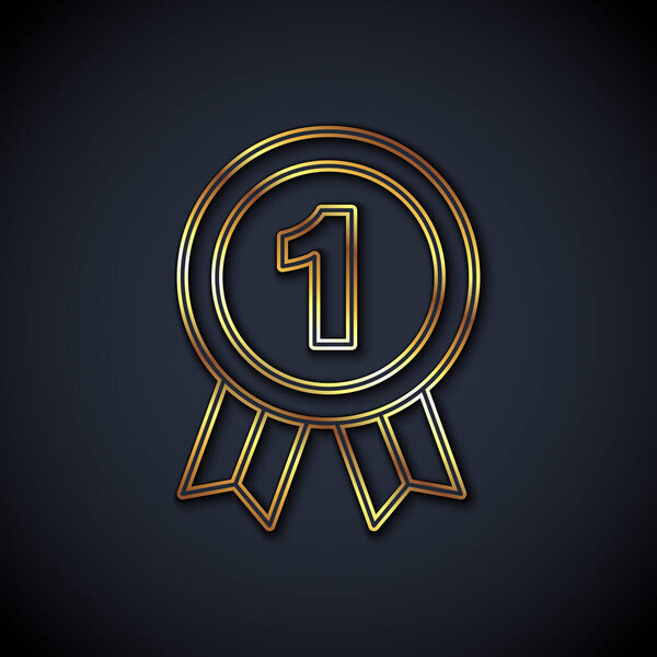 Gold line Medal icon isolated on black background. Winner symbol.  Vector