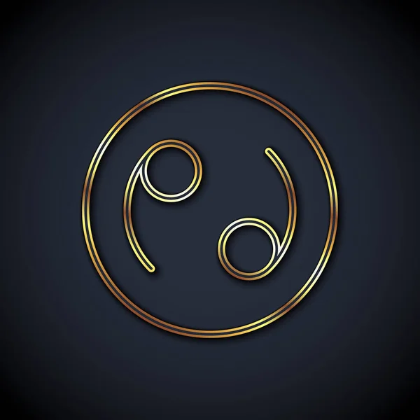 Gold Line Cancer Zodiac Sign Icon Isolated Black Background Astrological — Stok Vektör