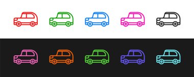 Siyah beyaz arkaplanda çizgi araba simgesi izole edildi. Vektör.