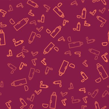 Kahverengi çizgi termos konteynır ikonu kırmızı arka planda izole edilmiş pürüzsüz desen. Termo matara ikonu. Kamp ve yürüyüş ekipmanları. Vektör.