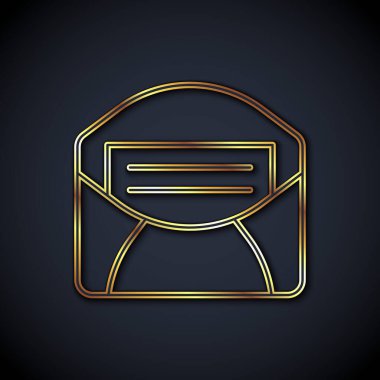 Altın satır Posta ve e-posta simgesi siyah arkaplanda izole edildi. Zarf sembolü e-postası. E- posta kodu. Vektör.