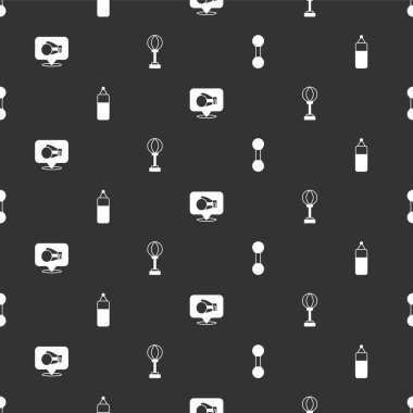 Dumbbell Kum Torbası Boks eldiveni ve kusursuz desen ayarlayın. Vektör.