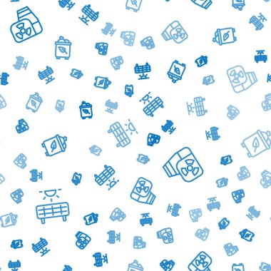 Güneş enerjisi panelini, nükleer enerji santralini ve geri dönüşüm kutusunu kusursuz desenli geri dönüşümle ayarla. Vektör.